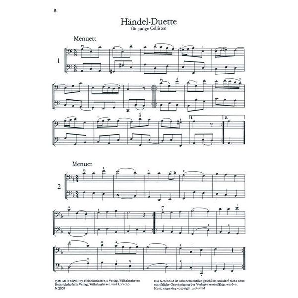 Heinrichshofen Verlag Händel Duette Cello