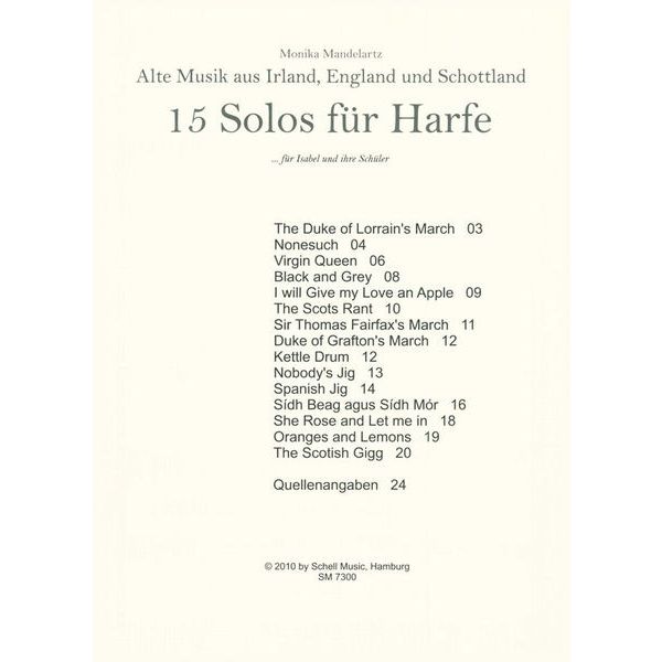 Schell Music 15 Solos for Harfe
