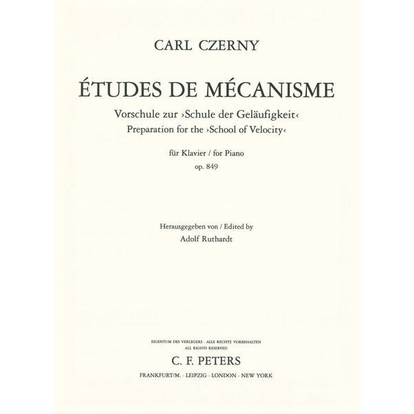 Edition Peters Czerny Études de Mécanisme