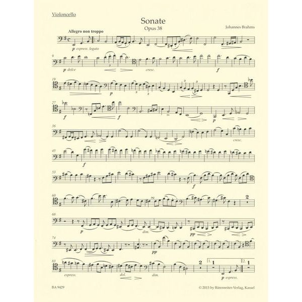 Bärenreiter Brahms Cellosonate e-moll