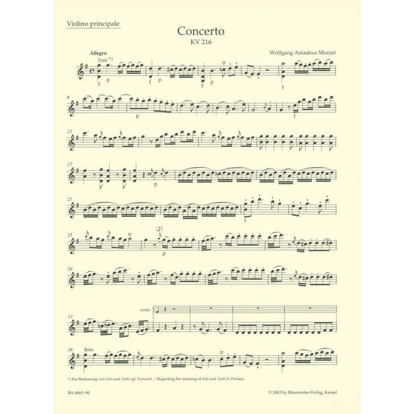 Bärenreiter Mozart Violinkonzert KV 216