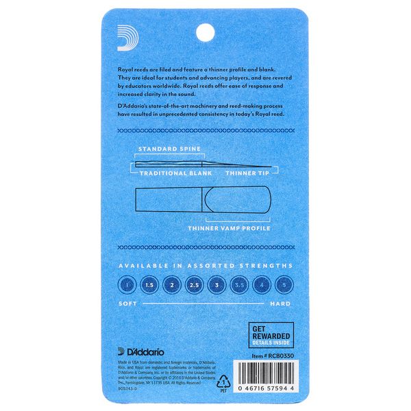 DAddario Woodwinds Royal Bb-Clarinet 3.0 3-Pack