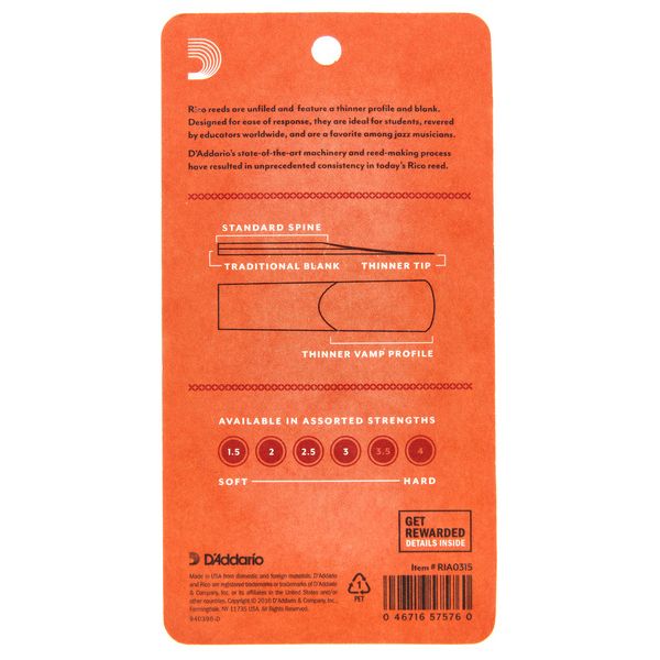 DAddario Woodwinds Rico Soprano Sax 1.5 3-Pack