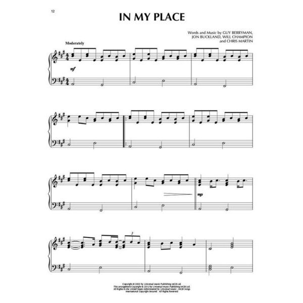 Hal Leonard Coldplay For Piano Solo