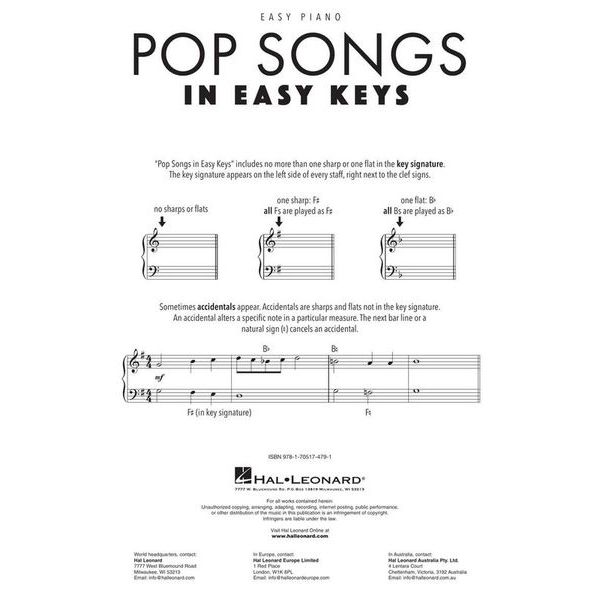 Hal Leonard Pop Songs In Easy Keys Piano