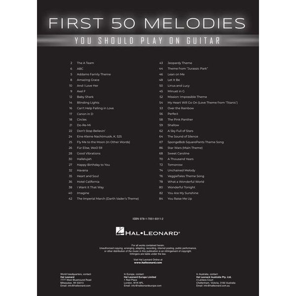 Hal Leonard First 50 Melodies Guitar