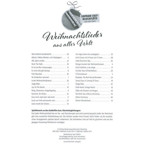 Holzschuh Verlag Weihnachtslieder Sopran/Altblo