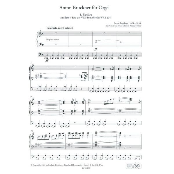 Doblinger Musikverlag Anton Bruckner for Orgel