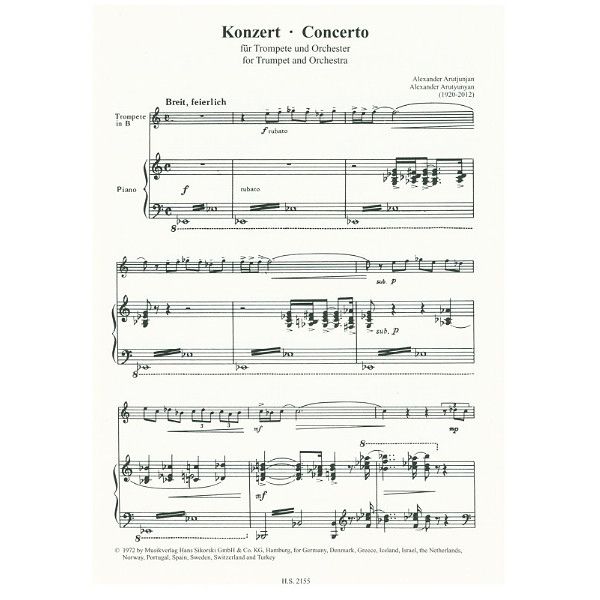 Sikorski Musikverlage Arutjunjan Concerto Trumpet