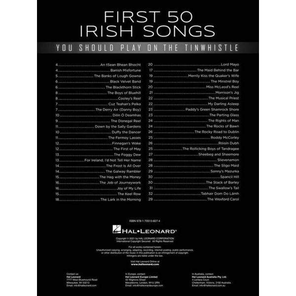Hal Leonard First 50 Irish Tinwhistle