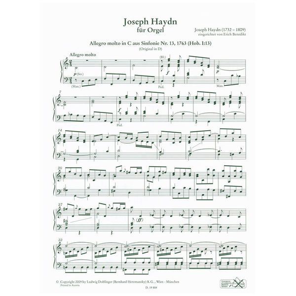 Doblinger Musikverlag Joseph Haydn for Orgel