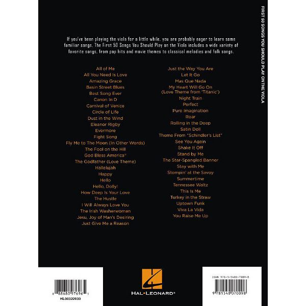 Hal Leonard First 50 Songs Viola