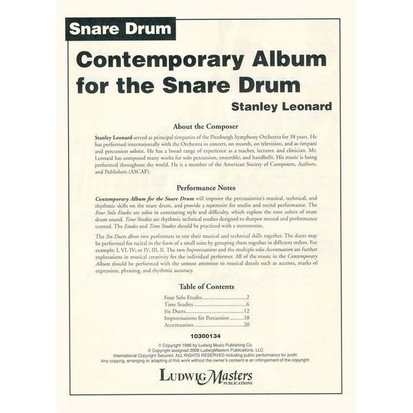 Ludwig Masters Publications Contemporary Album for Snare