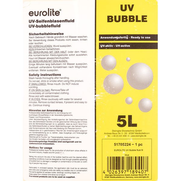 Eurolite UV Bubble Fluid 5l blue