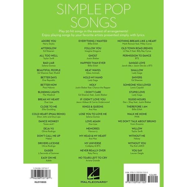 Hal Leonard Simple Pop Songs Piano