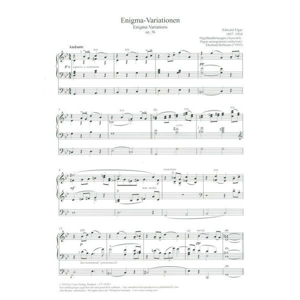 Carus Verlag Elgar Enigma-Variationen Orgel
