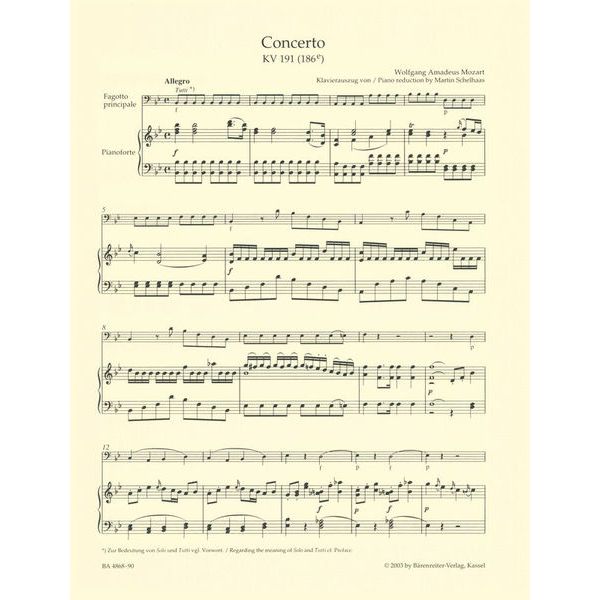 Bärenreiter Mozart Concert B-Dur KV 191