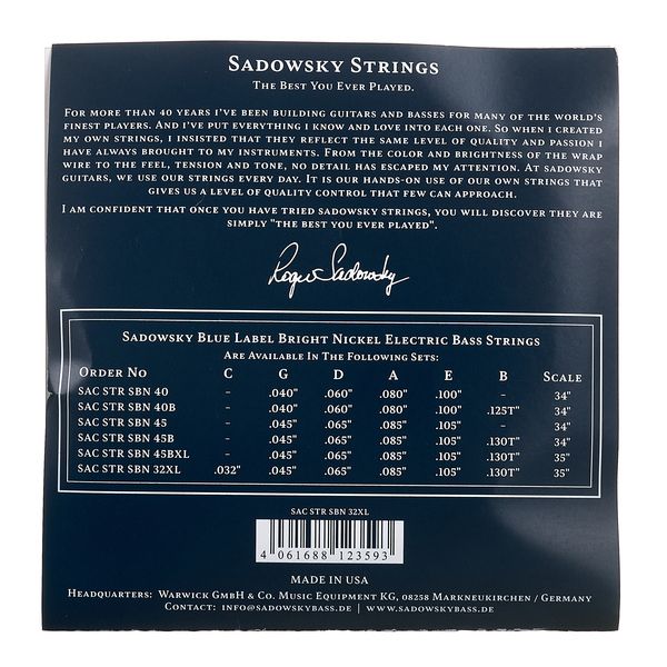 Sadowsky Blue Label Ni 6-String 032-130