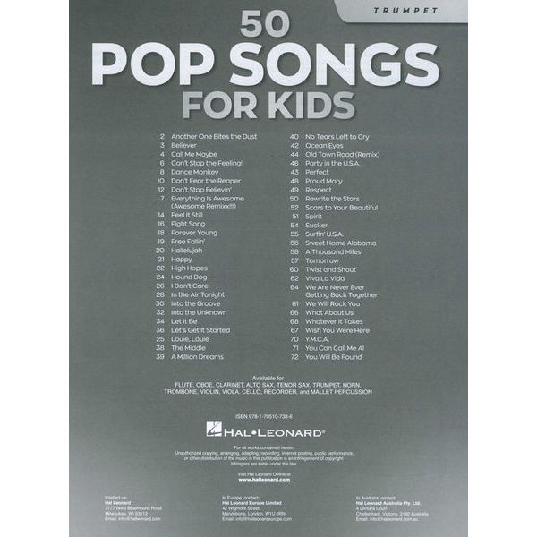 Hal Leonard 50 Pop Songs for Kids Trumpet