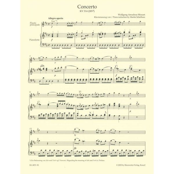 Bärenreiter Mozart Concert D-Dur Flute