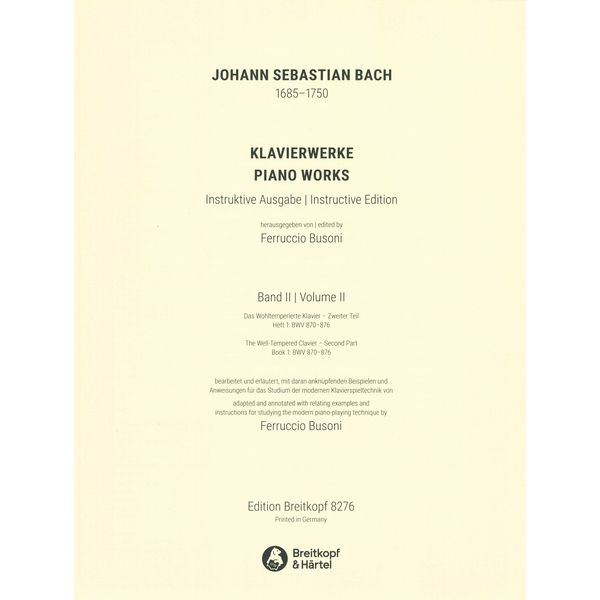 Breitkopf & Härtel Bach/Busoni Wohltemperiert 1/1