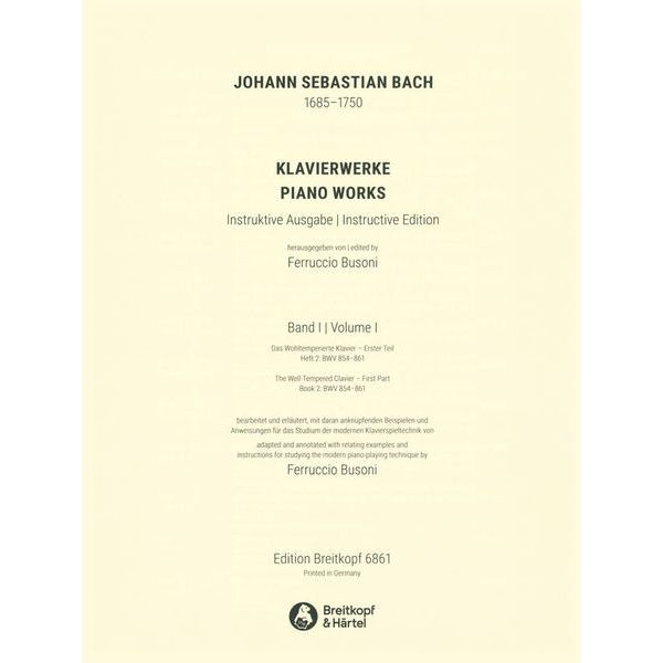 Breitkopf & Härtel Bach/Busoni Wohltemperiert 1/2