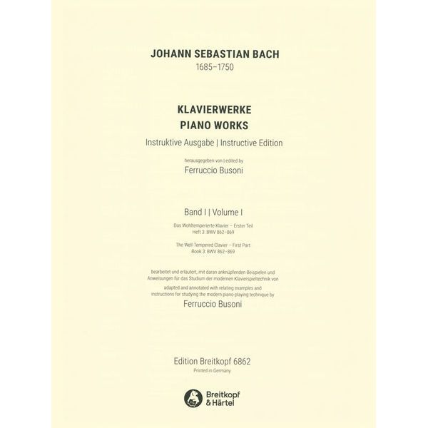Breitkopf & Härtel Bach/Busoni Wohltemperiert 1/3