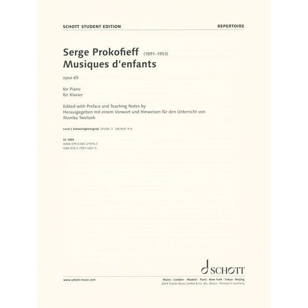 Schott Prokofjew Musique d'enfants