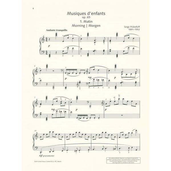 Schott Prokofjew Musique d'enfants