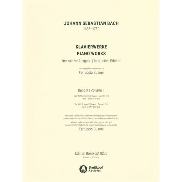 Breitkopf & Härtel Bach/Busoni Wohltemperiert 2/1