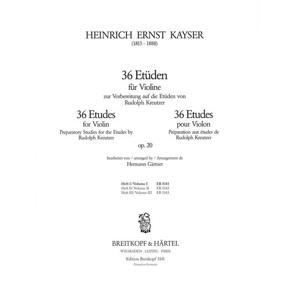 Breitkopf & Härtel Kayser Etüden op. 20 Violin