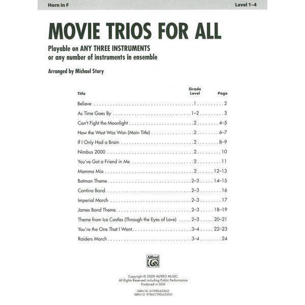 Alfred Music Publishing Movie Trios For All Horn