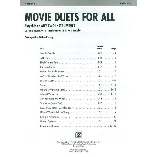 Alfred Music Publishing Movie Duets For All Horn