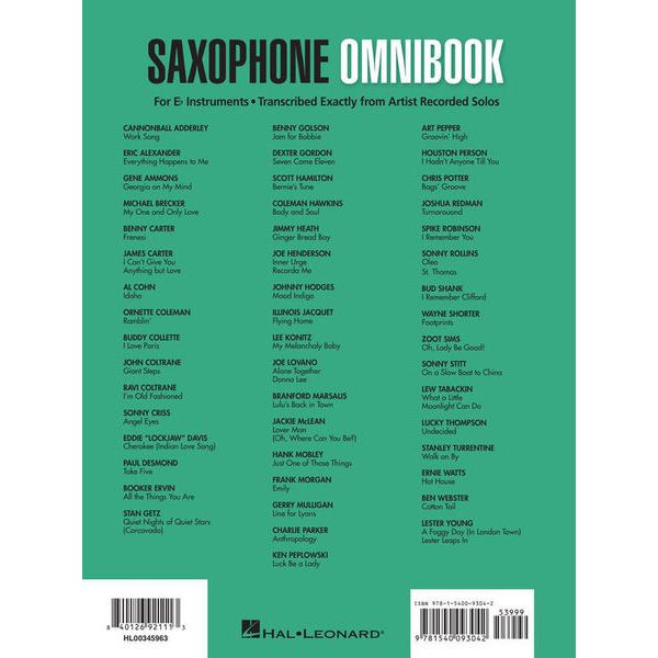 Hal Leonard Saxophone Omnibook Eb