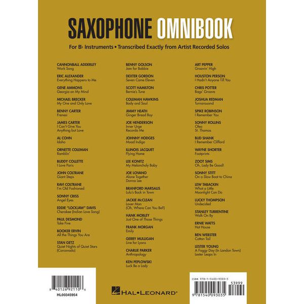 Hal Leonard Saxophone Omnibook Bb