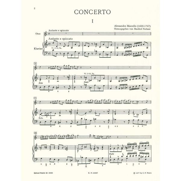Edition Peters Marcello Concerto d-moll Oboe