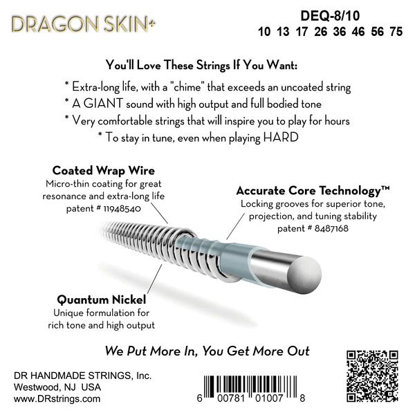 DR Strings Dragon Skin+ DEQ-8/10 Coated