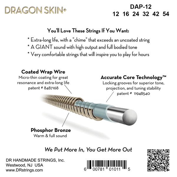 DR Strings Dragon Skin+ DAP-12 Coated