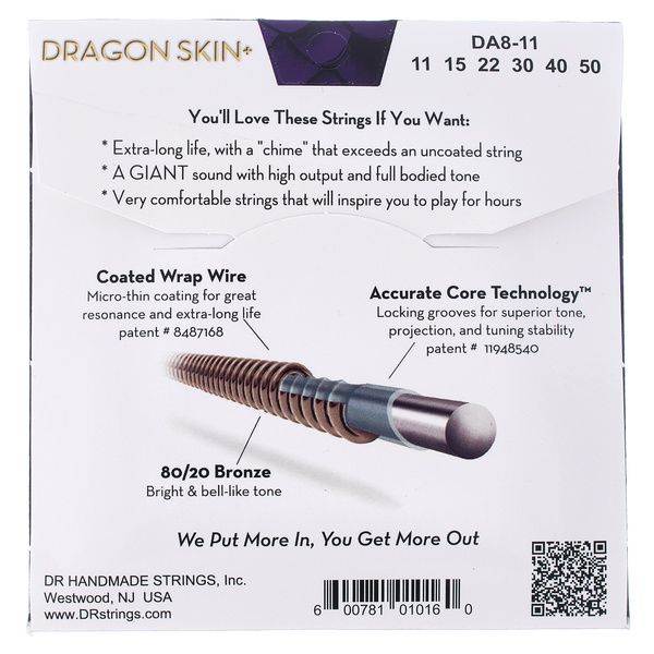 DR Strings Dragon Skin+ DA8-11 Coated