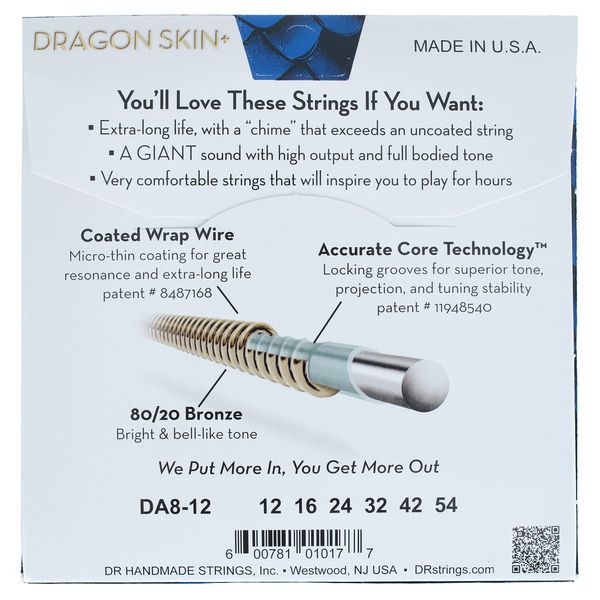 DR Strings Dragon Skin+ DA8-12 Coated
