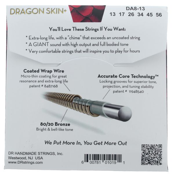 DR Strings Dragon Skin+ DA8-13 Coated