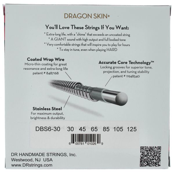 Cordes Guitare Acoustique DR Dragon Skin+ Custom Light 11-50 - Fils 80/20 Avec Revêtement K3 - Son Clair, Longue Durée De Vie