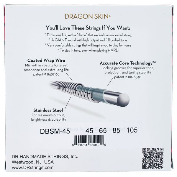 DR Strings Dragon Skin+ DBSM-45 Coated