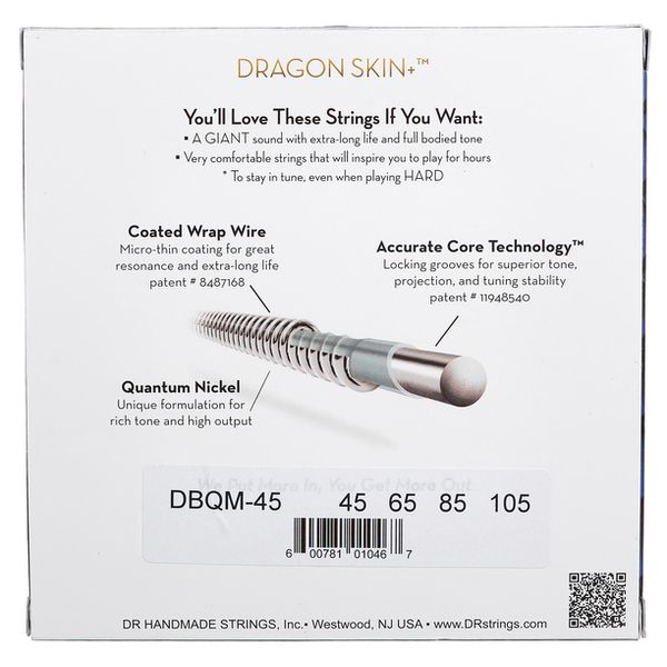 DR Strings Dragon Skin+ DBQM-45 Coated