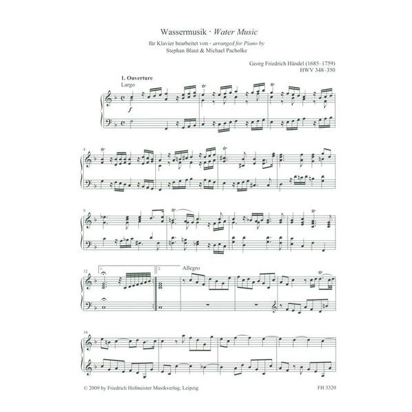 Friedrich Hofmeister Verlag Händel Wassermusik Klavier