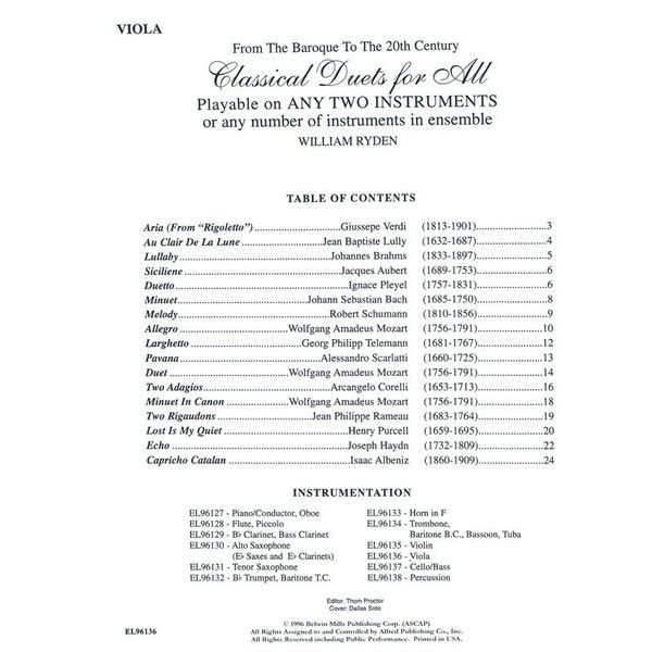 Alfred Music Publishing Classical Duets for All Viola
