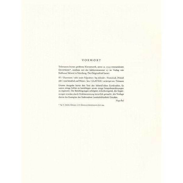Schott Telemann Sechs Ouvertüren