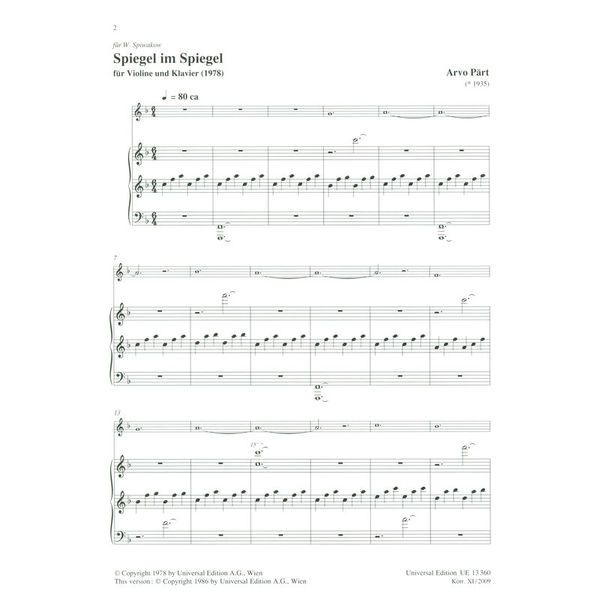 Universal Edition Pärt Spiegel im Spiegel Violin