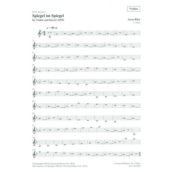 Universal Edition Pärt Spiegel im Spiegel Violin