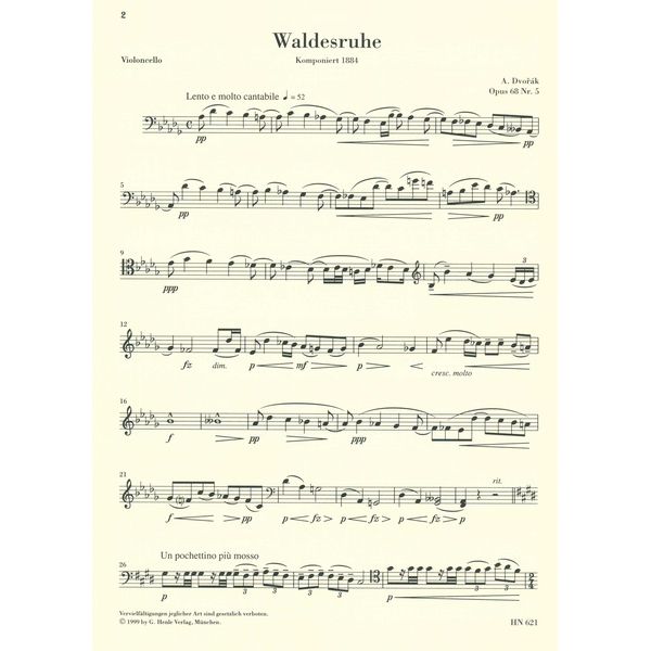 Henle Verlag Dvorak Waldesruhe op.68 Cello